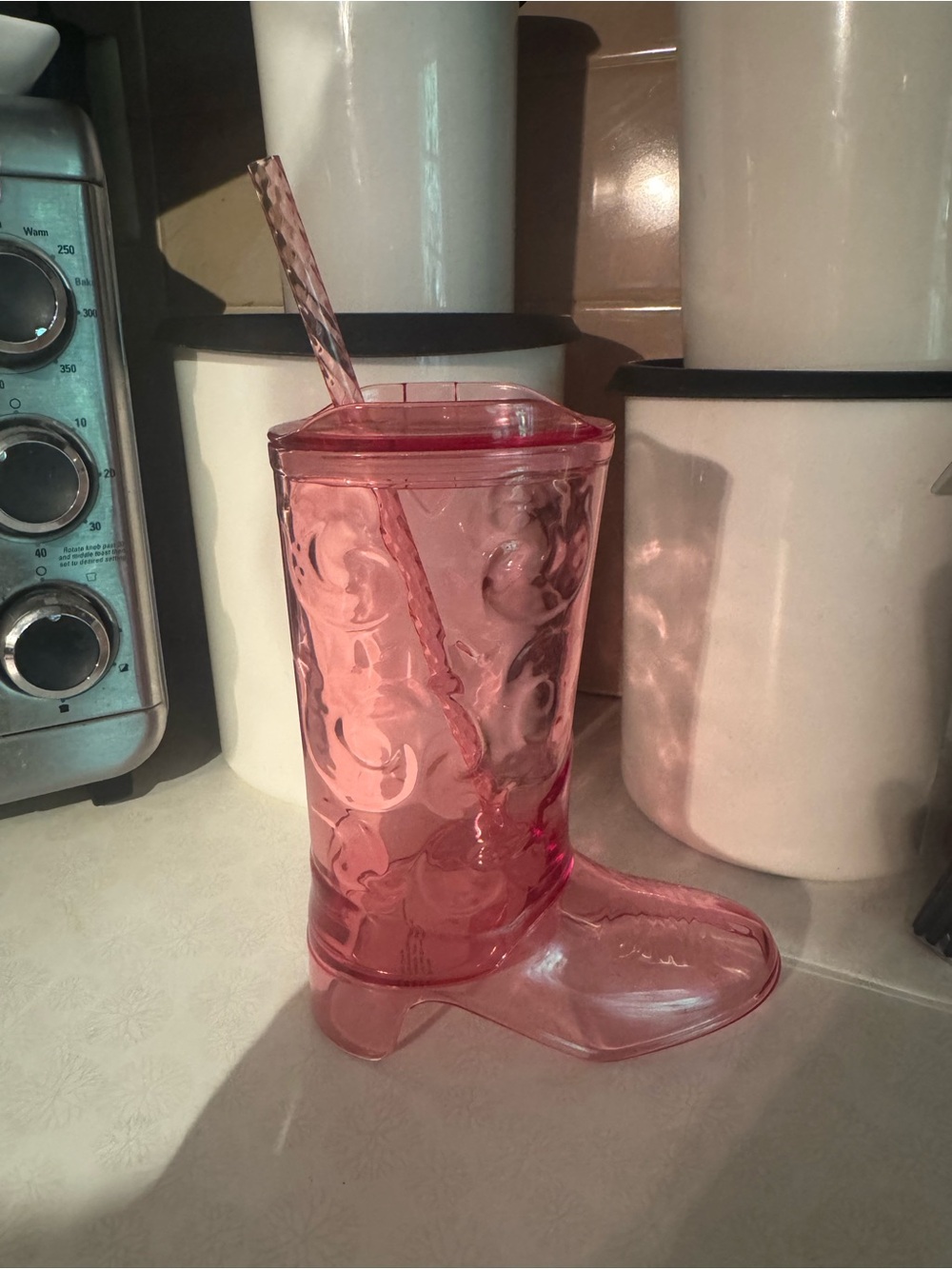 Pink Boot-Shaped Tumbler with Straw